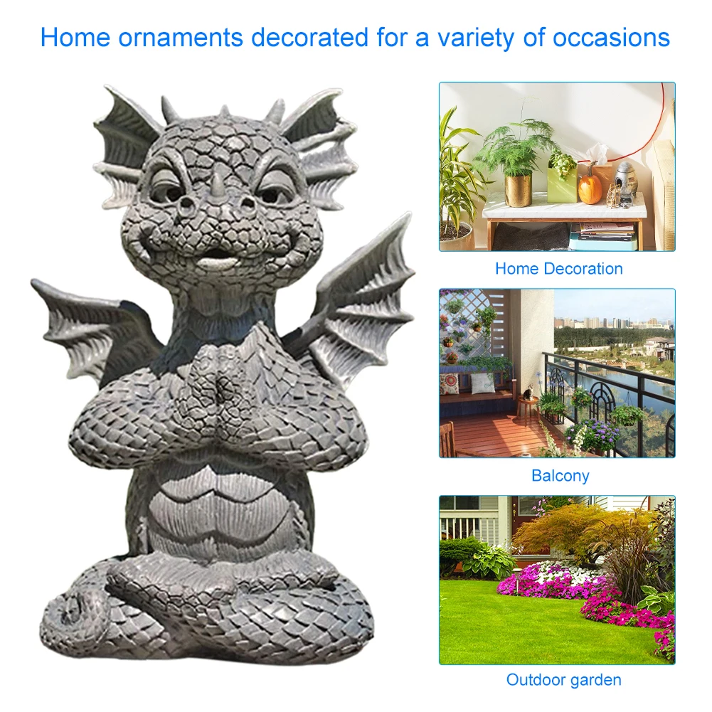 Figurine De Dragon Mignon En Résine - Décoration Jardin Ou Intérieur, 13.5x10x7 Cm
