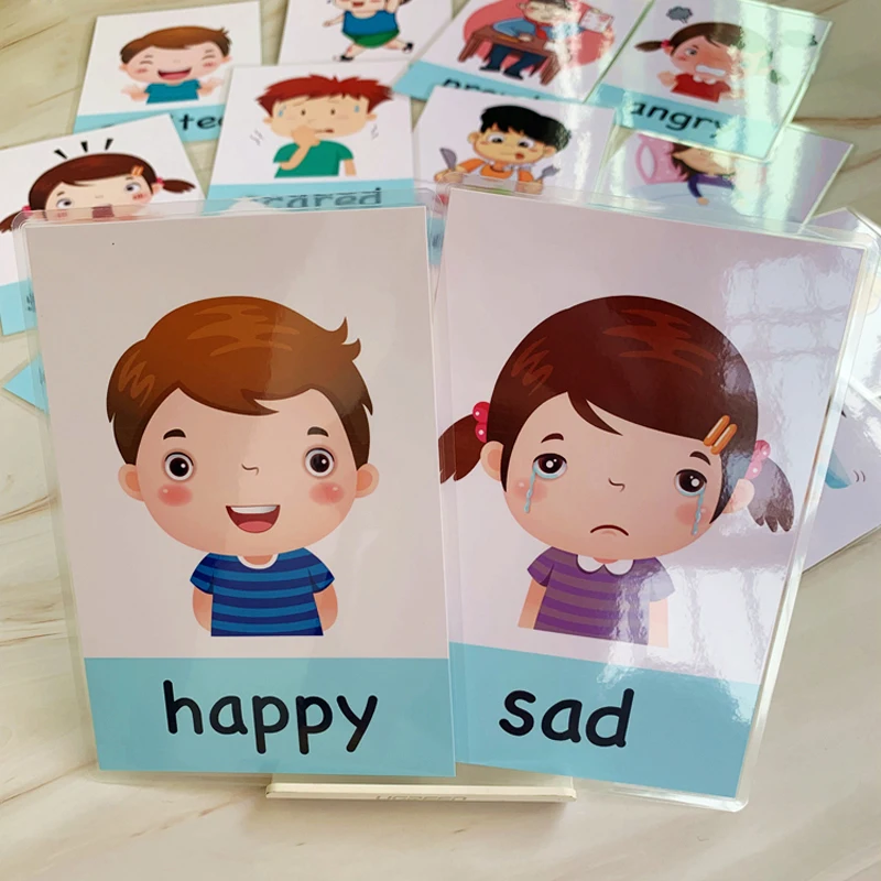 Crianças dos Desenhos Brinquedos para Crianças Jogo de Memória Montessori Bebê Inglês Aprendizagem Cartões Animados Emoção Flash Cartão Brinquedo Educacional Cedo 14 Pçs 3 Computers & Electronics