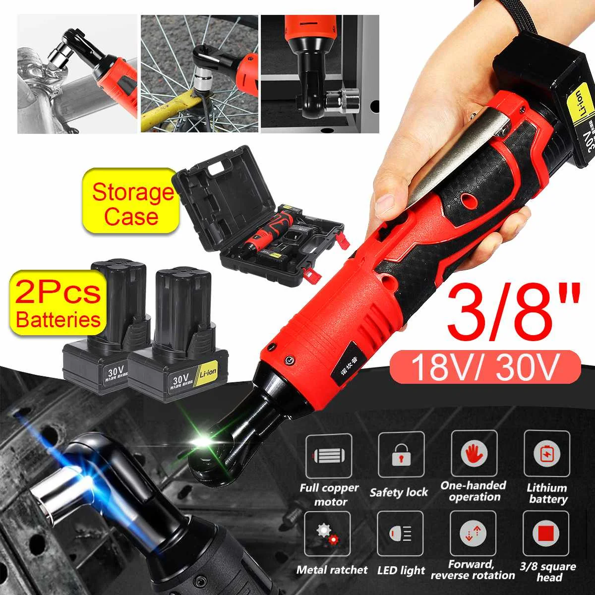 

doersupp 3/8 inch Electric Ratchet Wrench Cordless Rechargeable Scaffolding With LED Light Ratchet Angle Wrench 80Nm/60Nm Torque