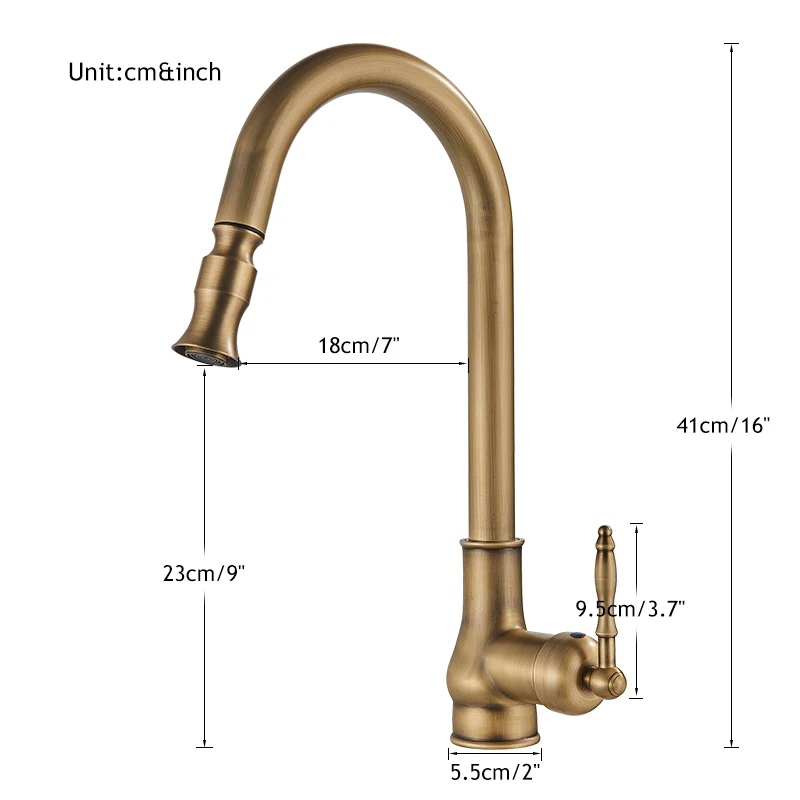 Description Picture 3 of itemAntique Brass Kitchen Faucet Pull Out Kitchen Sink Faucet Single Handle Faucet 360 Rotate Kitchen Tap Hot Cold Water Mixer Crane