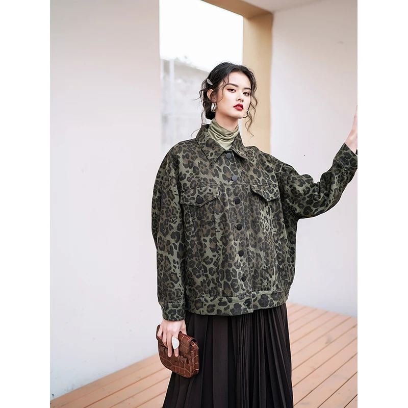 Moda mujer весна осень Женская Корейская Красивая негабаритная короткая леопардовая джинсовая куртка casacos джинсовая куртка kurtka damka ropa