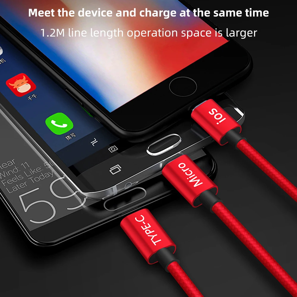 FDBRO горячий 3 в 1 быстрый зарядный usb type C кабель для S10 A50 телефон USB кабель для телефона 6 7 XS Micro USB кабель
