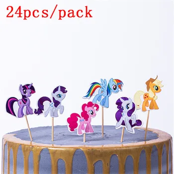 

24Pcs/lot Cartoon My little pony Cupcake Topper Picks Birthday/Wedding Party Decorations Kids Party Favors Party Decoration