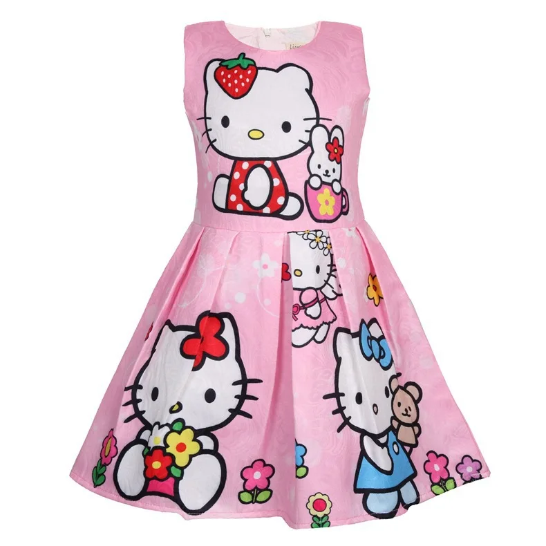 thumbnail image 1 of Hello Kitty moda dibujos animados niños sin mangas vestido plisado verano niña vestido de fiesta regalo de cumpleaños disfraz ropa para niños, 1 of 5