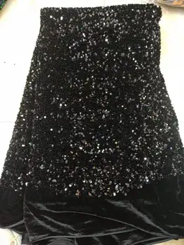 

Nigerian lace fabric 2019 high quality sequin lace fabric latest lace fabric luxury sequin black lace fabric for wedding FR1115