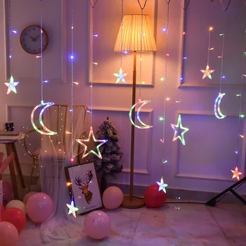 3.5M Led Maan Ster Lamp 220V Eu Plug Gordijn Licht Kerst Garland Fairy Lights Indoor Voor Nieuwe Jaar wedding Party Decoratie