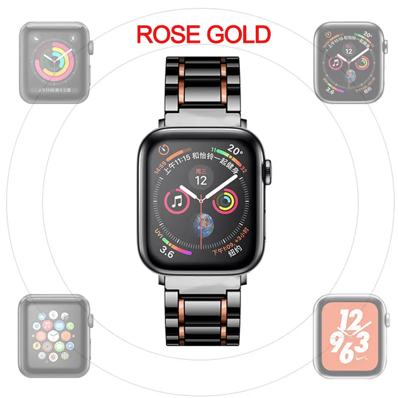 Керамический ремешок watcn для часов Apple Watch 4 band 42 мм 38 мм 44 мм 40 мм браслет для iwatch 3 2 1 38 мм 42 мм керамический ремешок для часов - Цвет ремешка: black rose gold