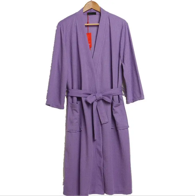 Осенние вафельные халаты для влюбленных, для мужчин и женщин, сосут, вода, кимоно, ночные рубашки, большие размеры, спа, банный халат 3XL - Цвет: purple men