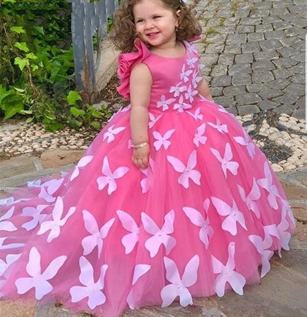 Vestidos De Flores Para Niña, Tutú De Princesa De Mariposa Para Boda, Apliques De Encaje, Vestido De Comunión Vintage Para Niña - Vestidos De Flores Para Niñas - AliExpress