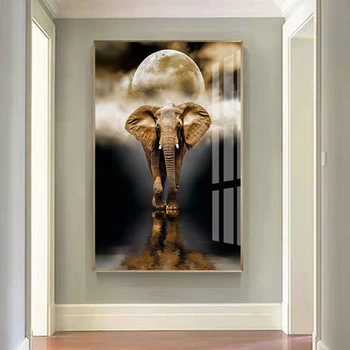 

Wangart Poster And Print Moon Elephant Oil Painting Art Canvas Painting Wall Picture For Living Room Photo Print Home Decor