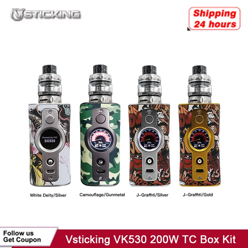 Hot Product  Electronic Cigarette Vsticking VK530 200W TC Box Mod Kit YiHi SX530 Chip Powered By Dual 18650 Batt