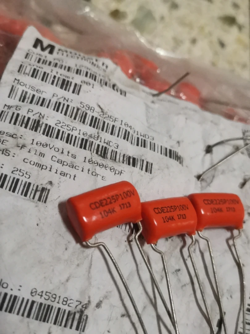 10 шт. CDE SPRAGUE SBE225P 104 100 в P15MM оранжевый конденсатор для пленки MKP SBE 225P 0 1 мкФ 100V104 100NF