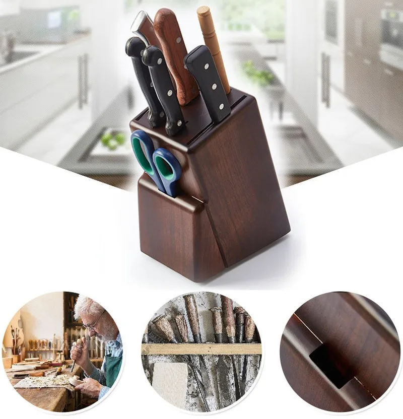 Top Grade Bamboo Kitchen Knife Holder 7-Holes Multifunctional Holder Knife Kitchen Utensils Storage Rack Knife Rack Kitchen Supplies7