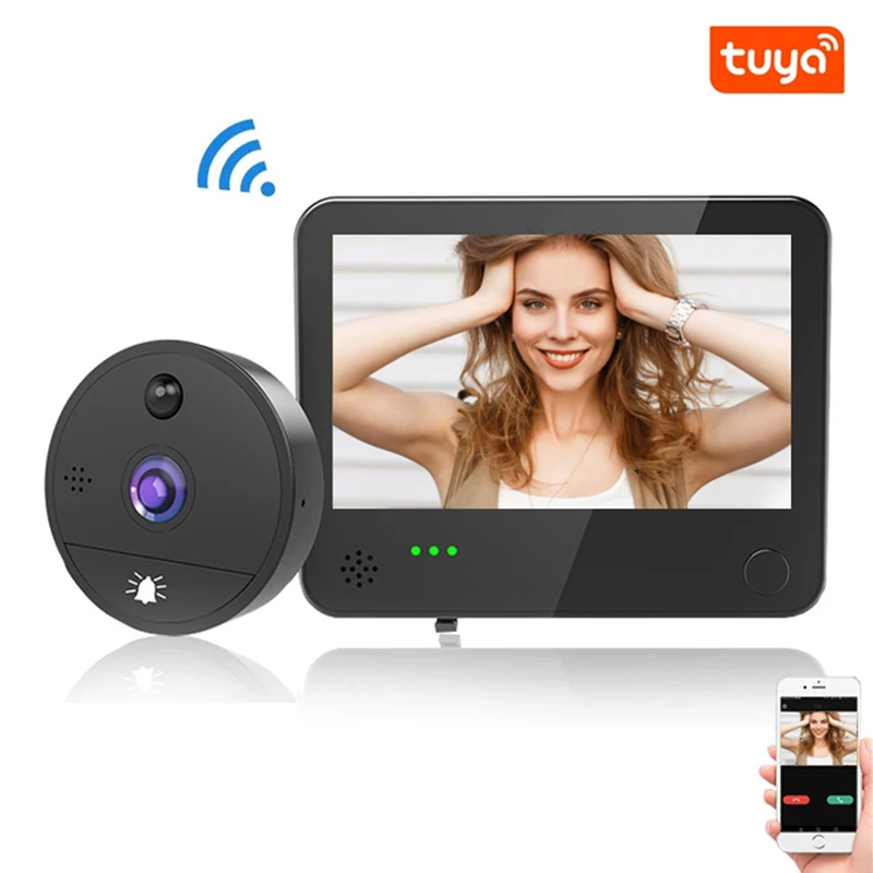 Tuya1080P глазок камеры беспроводные видео-дверной звонок Камера Wi-Fi дверной высокую