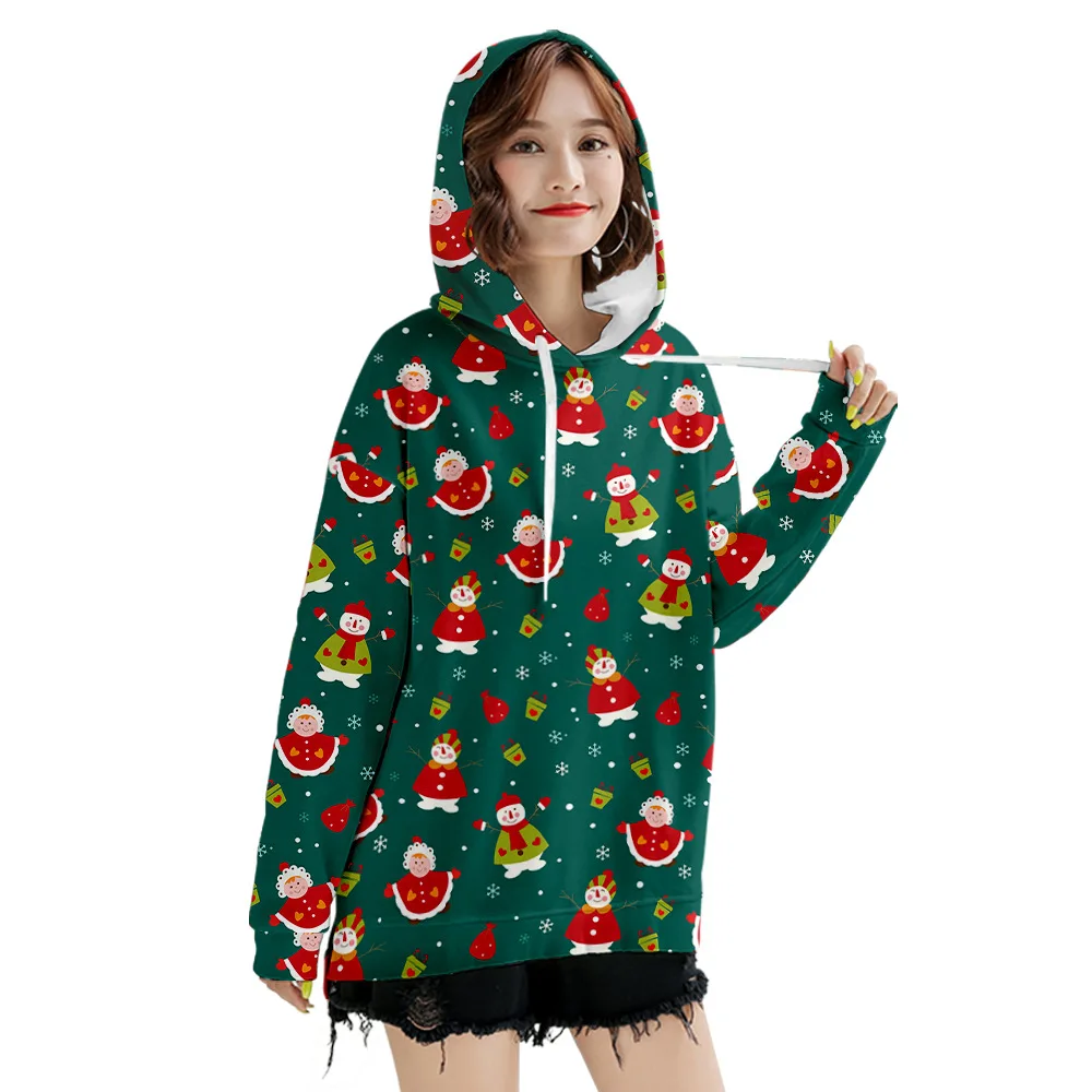 

Женские толстовки большого размера с рождественским принтом, свитшот с Санта, женская зимняя теплая уличная одежда, пуловеры, Толстая Толстовка с длинным рукавом