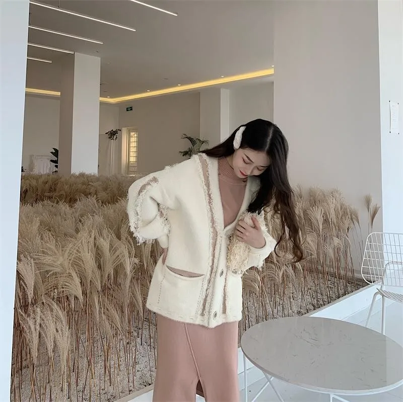 Best Price 2019 Early Spring Tassels Cardigan Coat Women's Faux Mink rong mao yi Loose Bat Sleeve Laziness-Style Sweater Best Price 2019 Early Spring Tassels Cardigan Coat Women's Faux Mink rong mao yi Loose Bat Sleeve Laziness-Style Sweater