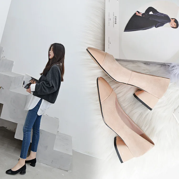 

2018 Autumn And Winter New Style Full-grain Leather Square Head Low-Cut Low Heel Square Heel WOMEN'S Genuine Leather Shoes Going