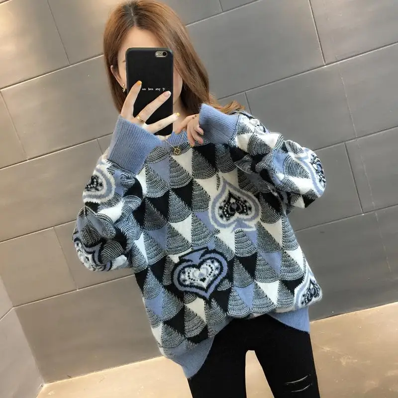 Early autumn wear net red top 2019 new large size sweater women's and winter loose base outer | Женская одежда