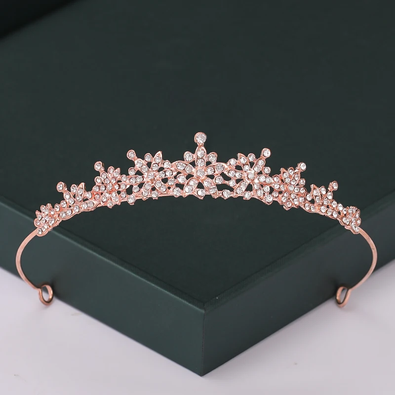 Trendy Rose Gold Color Tiaras And Crowns Pearl Crystal Princess Diadems Hot Sale Queen Wedding Bridal Hair Accessories Headpiece