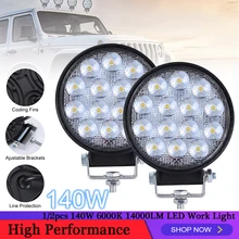

140W 6000K 14000LM Circular LED Work Light Waterproof Spotlight Headlight Bulbs for Off-Road Suv Boat 4X4 Jeep Truck Cars