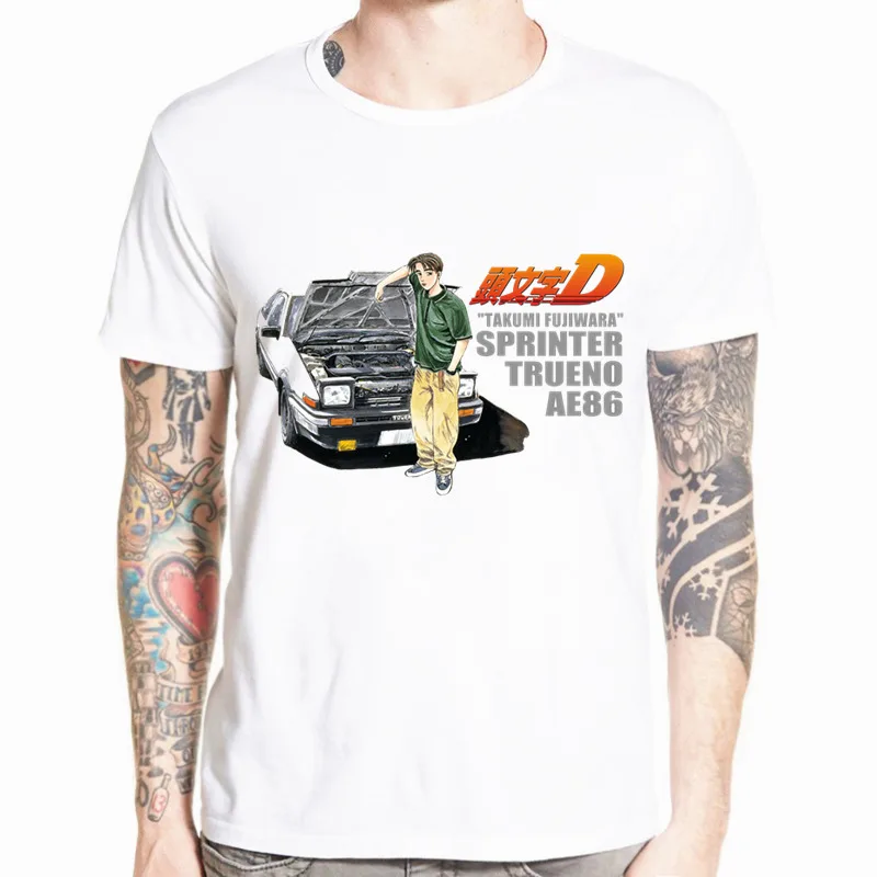 Мужская футболка с принтом японского аниме, футболка с круглым вырезом и короткими рукавами, летняя повседневная футболка AE86 Initial D Homme