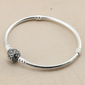 

Authenetic 925 Sterling Silver Bracelet Daisy Flower Clasp Snake Chain Basic Bracelets Bangle Fit Bead Charm Diy Fine Jewelry