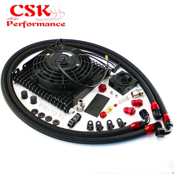 

17 Rows 10AN 32MM Universal Oil Cooler Thermostat Sandwich+ 7" Electric Fan