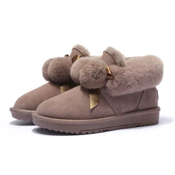 

New Matte Cowhide Real Rabbit Hair Decoration Snow Boots Fashion Leather Boots Flat Non-slip Women Shoes Winter Boots Snow Shoes