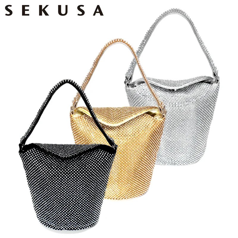 SEKUSA, дизайн, женские вечерние сумки, стразы, сумка-мешок, Дамский клатч, кошелек, дамские сумочки