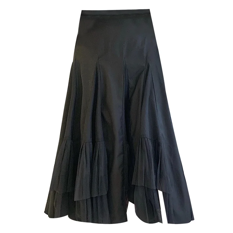 Autumn High Waist Sexy Pleated Skirt Women Elegant Office OL Long Skirts New Korean Casual Big Sewing Skirts Bodycon