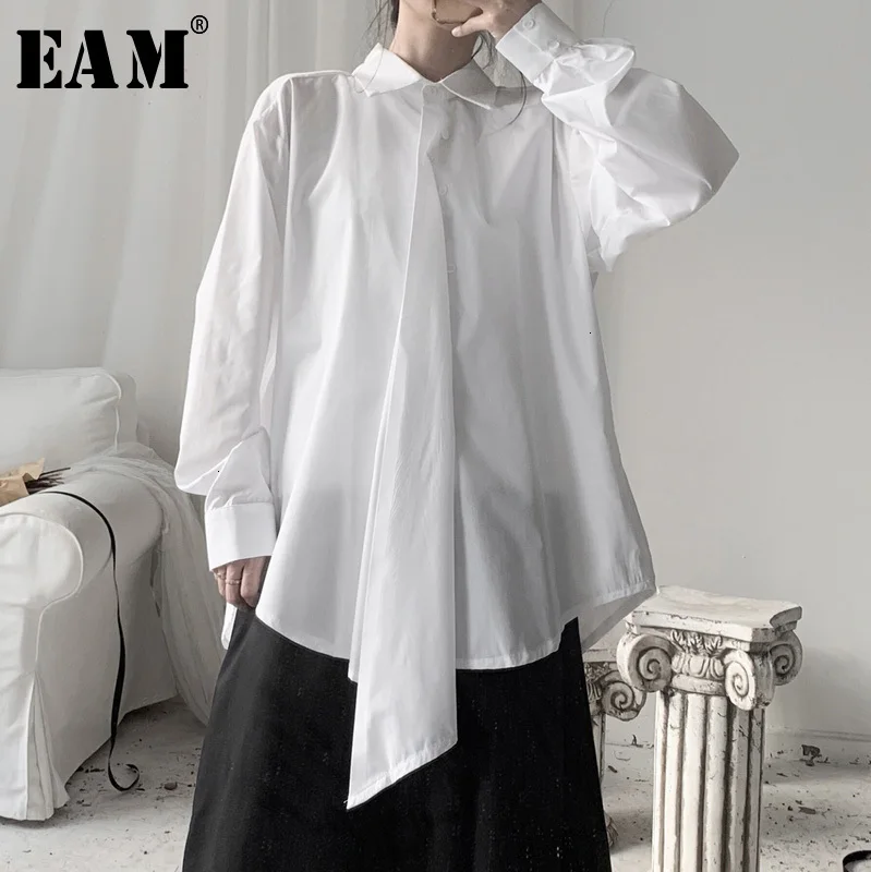 

[EAM] Women Black Asymmetrical Big Size Blouse New Lapel Long Sleeve Loose Fit Shirt Fashion Tide Spring Autumn 2020 19A-a553