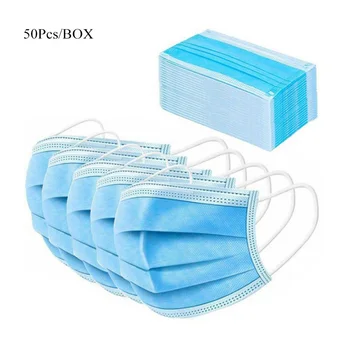 

In Stock 50Pcs/Box Blue Non-Woven 3 Plyer Disposable Face Mask