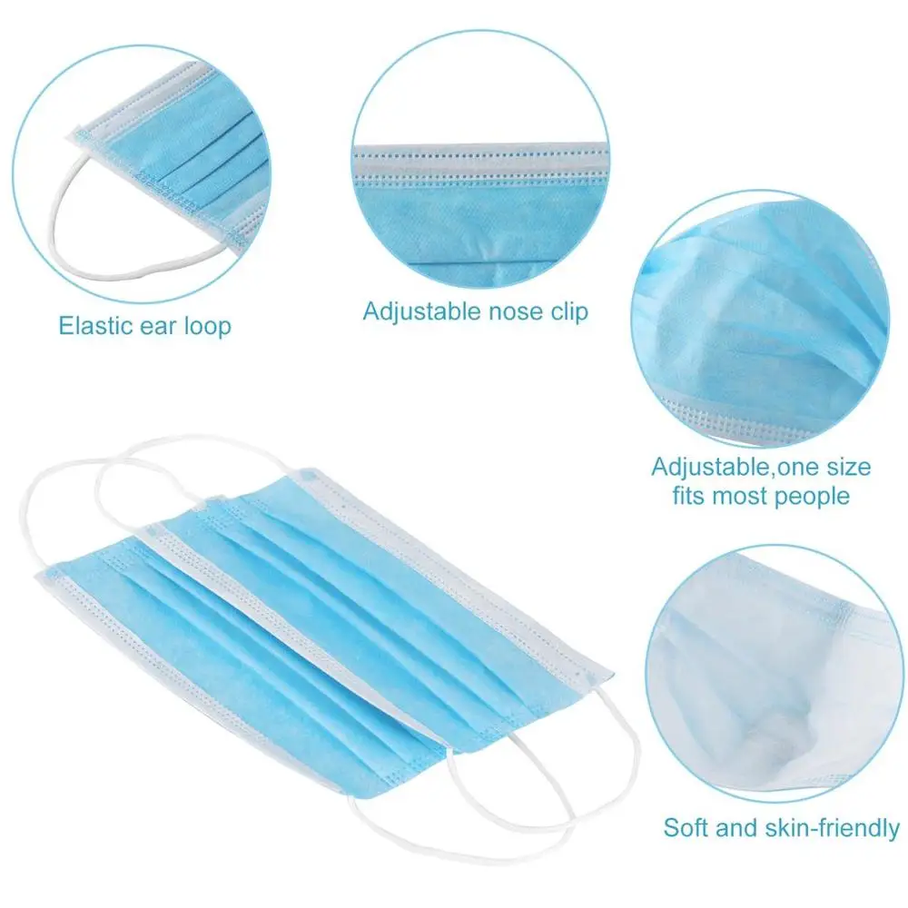 

Di 50 Pcs sposable Mask Blue Four Layers High Efficiency Filtration Light And Breathable 3D Fitting Design