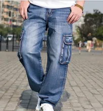 Mens spring Wide Leg Loose Cargo Jeans For Men Hip Hop Baggy Homme Multi Pocket Denim Biker Pants Plus Size 42 44 46