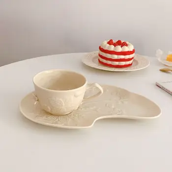

Teacups ceramic cups creative irregular mugs coffee cups set Breakfast Office dinnerware Embossed flower tea cup Novelty Gifts
