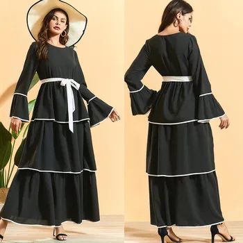 

vestidos Women Lotus leaf pleated Bohemia cupcake dress muslim abaya dress ramadan robe kaftan islam dubai abaya islamic dress