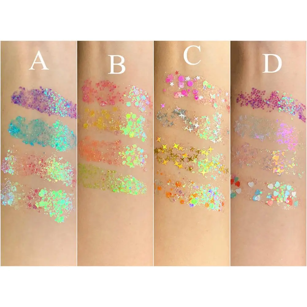 Glitter Sequins Gel for Face Nails Eyes Lips Hair Body Glitter for Masquerade Halloween Party Christmas