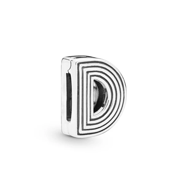 D Новинка, Настоящее серебро 925, очаровательный бисер, рефлексионы, буквы, A-Z, зажим, шарм, подходит для оригинальных браслетов Pandora, для женщин, сделай сам, ювелирное изделие - Цвет: D