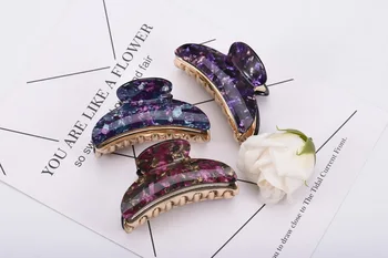 

DHL 500pcs Fashion S/M Women High Grade Classic Flower Print Acrylic Paster Hair Claw Simple Plastic Gold Hairpin Headwear