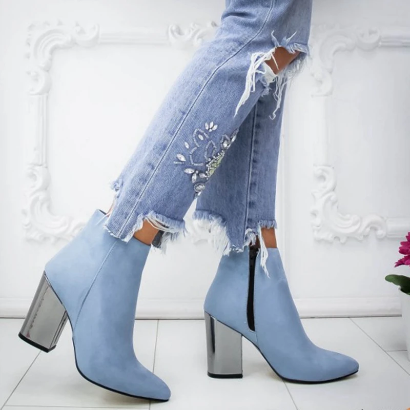 Oeak/ г., ботинки для девочек в европейском стиле женские ботинки с заклепками Новинка г., осенне-зимняя обувь на высоком каблуке