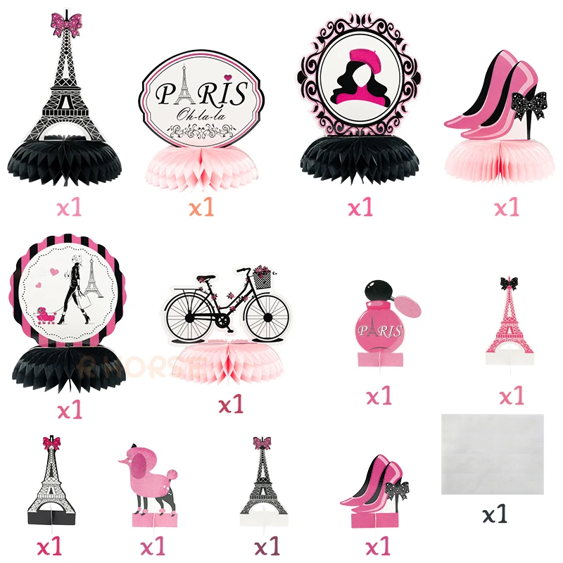 12Pcs Paris Honeycomb Balls Party Favor Supplies Tabletop Decor for Birthday Topper Bicycle Pink Romantic Elements Centerpieces