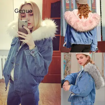 

2020 New Warm Winter Bomber Women Winter Autumn Hooded Girls Coat Jeans Denim Jackets Basic Ladies Top Windbreaker Female Large