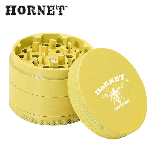 HORNET Aluminum 63MM 4 Layers Tobacco Herb Grinder Metal Non-Stick Smoking Herb Spices Grinder Crusher Smoke Accessories Yellow