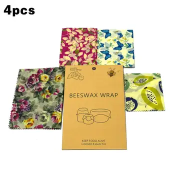 

4PCS Food Grade Beeswax Wrap Reusable Food Preservative Cloth Bag For Kitchen Vegetables Fruit Preservation Storage Bags