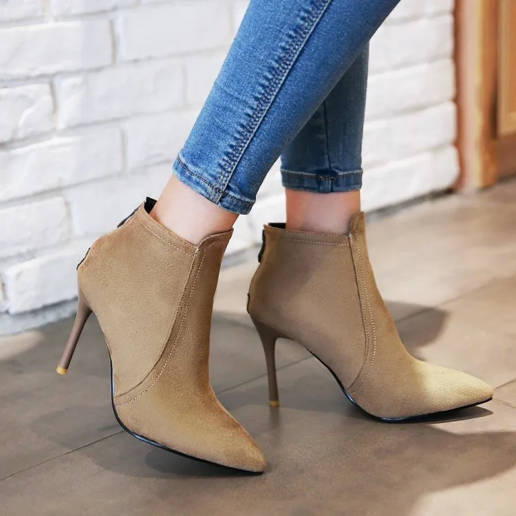 

Big Size 9 10 11 12 boots women shoes ankle boots for women ladies boots shoes woman winter Rear zipper tip with thin heel