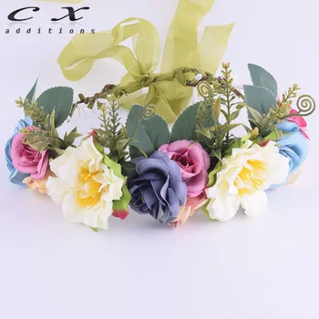 

CXADDITIONS Rose Flower Crown Headwrap Adjustable HeadBand Wreath Boho Tiaras Wedding Headpiece Princess Crown Christmas Woman