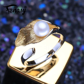 

FENASY 925 Sterling Silver Ring Natural Freshwater Pearl Rings For Women Silver and Gold Color Custom Female Ring Fine Jewelry