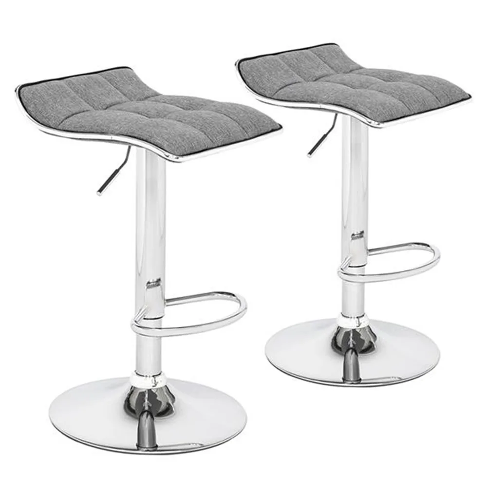 

2 Soft-Packed Square Board Curved Foot Bar Stools Cotton And Linen Fabric Dark Gray
