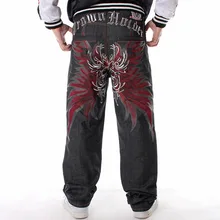 Pantalones vaqueros de estilo Hip Hop para hombre, Jeans bordados a la moda, negros, sueltos, de Rap, talla grande 30 46