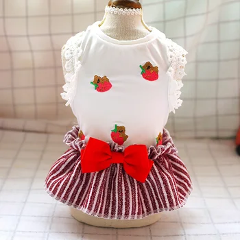 

Dog Clothes Puppy Dog Teddy Schnauzer Pomeranian Chihuahua Bichon Dog Cute Pet Clothes Bowknot Stripe Princess Dress